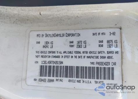 2002 Chrysler Sebring Lx из США, поврежденный, VIN 1C3EL45R72N261504